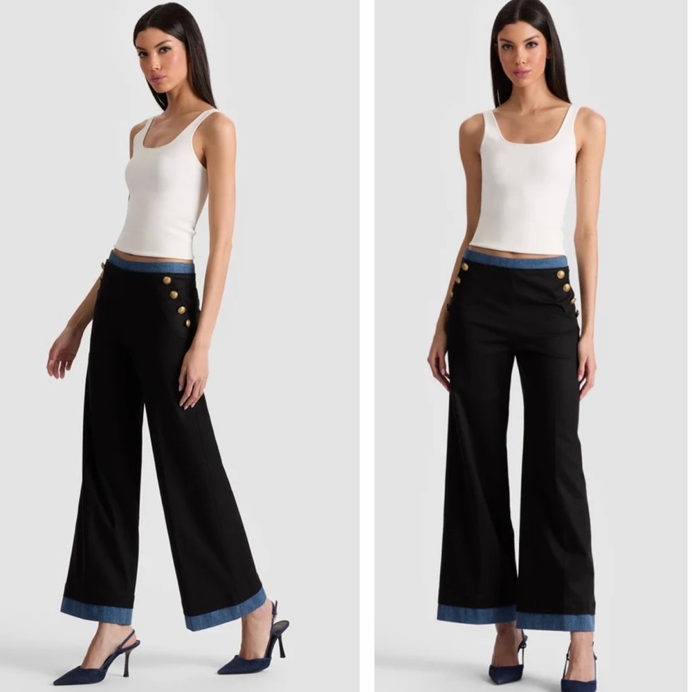 Alice + Olivia Narin Button Front Women’s Nautical Inspired Jeans Trouser Pant - Picture 2 of 10
